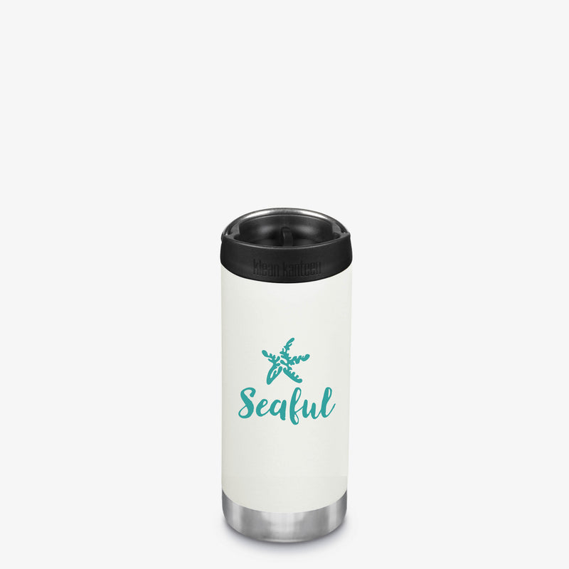 Limited Edition Seaful Klean Kanteen 355ml TKWide Insulated Water Bottle In Gloss White with Cafe Cap