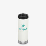 Limited Edition Seaful Klean Kanteen 473ml TKWide Insulated Water Bottle In Gloss White with Cafe Cap