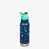 Klean Kanteen Classic 355ml Insulated Kids Water Bottle With Navy Heart Pattern
