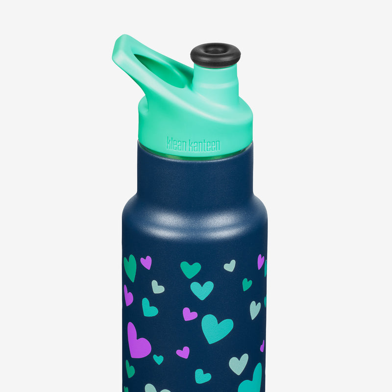 Klean Kanteen Classic 355ml Insulated Kids Water Bottle With Navy Heart Pattern